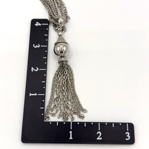 Vintage Silver Tone Tassel Necklace Fringe Pendant - Picture 9 of 9